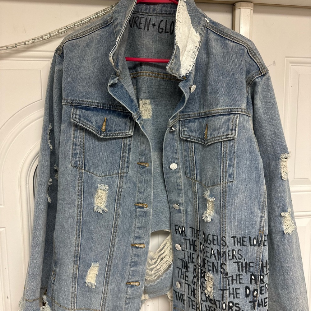 Wren+ Glory Hand Painted Distressed Denim Jacket